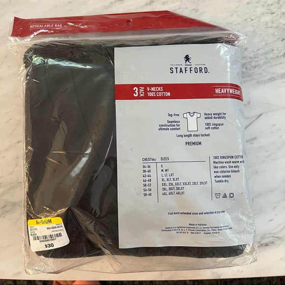 Stafford Black V Neck Undershirts Sz 